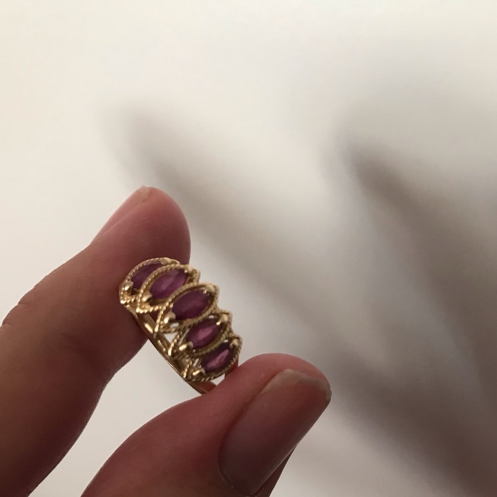 14K gold Princess Ring with pink beautiful stones
